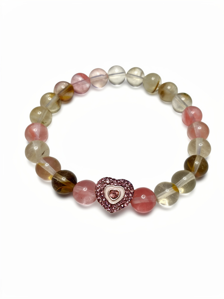 Pink Heart Gemstone Bead Bracelet