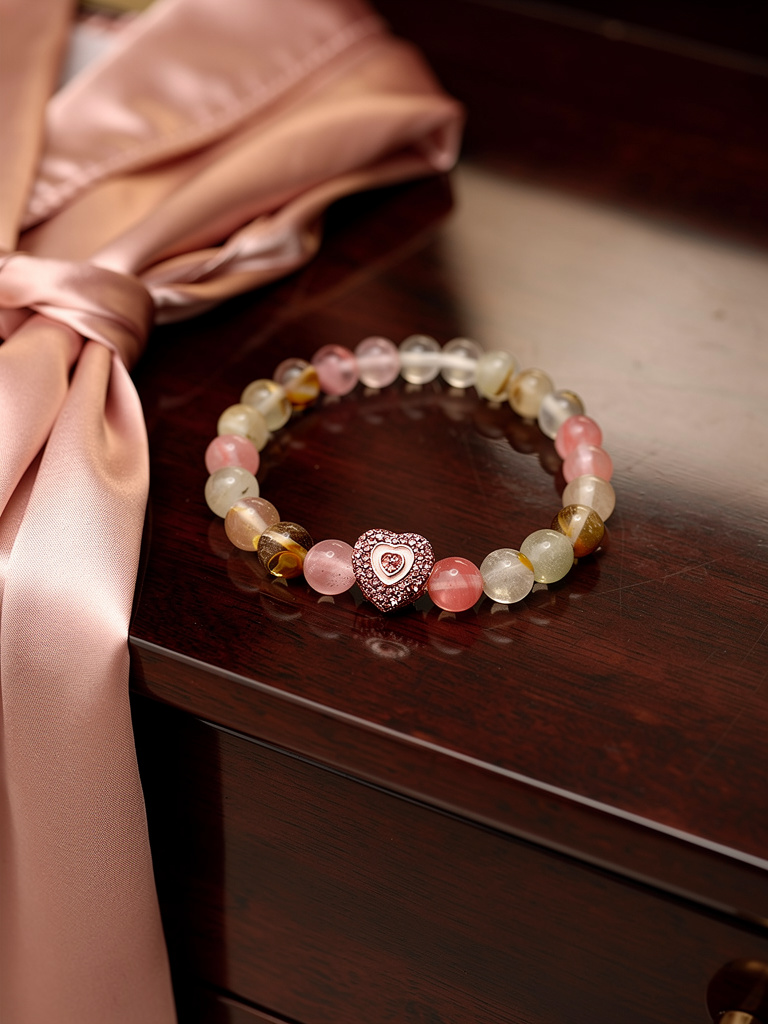 Pink Heart Gemstone Bead Bracelet