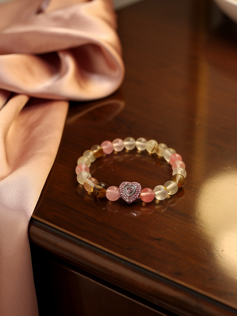 Pink Heart Gemstone Bead Bracelet
